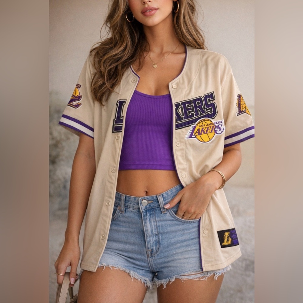 Los Angeles Lakers Beige Baseball Style Jersey-Limited Edition-Unisex